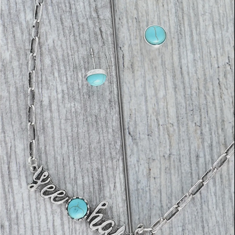 Yee Haw Silver and Turquoise Necklace and Earring Set